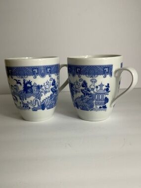Calamityware Set of 2 Blue White Mugs
